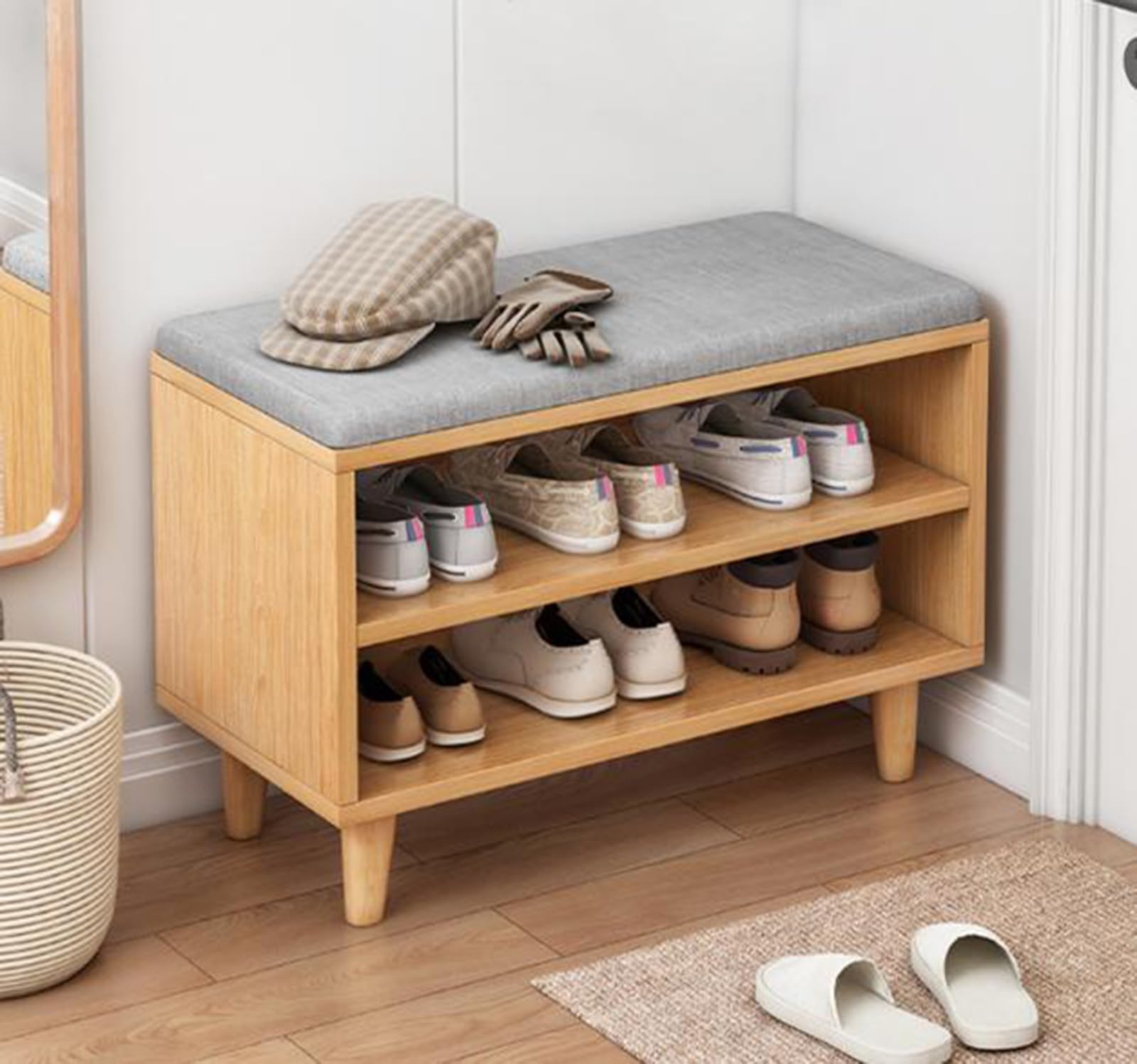GDMDPTE 60cm Shoe Storage Bench with Seat Stylish Entryway Shoe nizer for Small Spaces Compact Shoe Cabinet Efficient Design (Color: A)