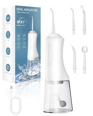 Water Dental Flosser - Portable Cordless Oral Irrigator 300ML Rechargeable IPX7 Waterproof Irrigation Cleaner for Teeth Cleaning Flossing