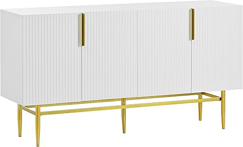 Miniatura 8 de Bellemave Aparador de buffet con armarios de almacenamiento modernos con 4 puertas Accent Credenza consola con mango de metal dorado para sala de