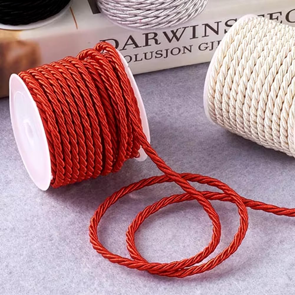 59 Feet 5mm Red Braid Cord Decorative Rope Twine Rope 3 Ply Nylon Silk Honer Xmas Thread String Satin Cord Trim for Handfasting Crafts Upholstery Curtain Graduation Home Decor DIY Supply