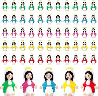 60 Pieces Mini Virgin Mary Figurines Multicolored Little Virgin Mary Doll Small Jesus Figures for Easter Eggs Stuffers Religious Sunday School Baptism Gift (60 PCS, Multicolored)