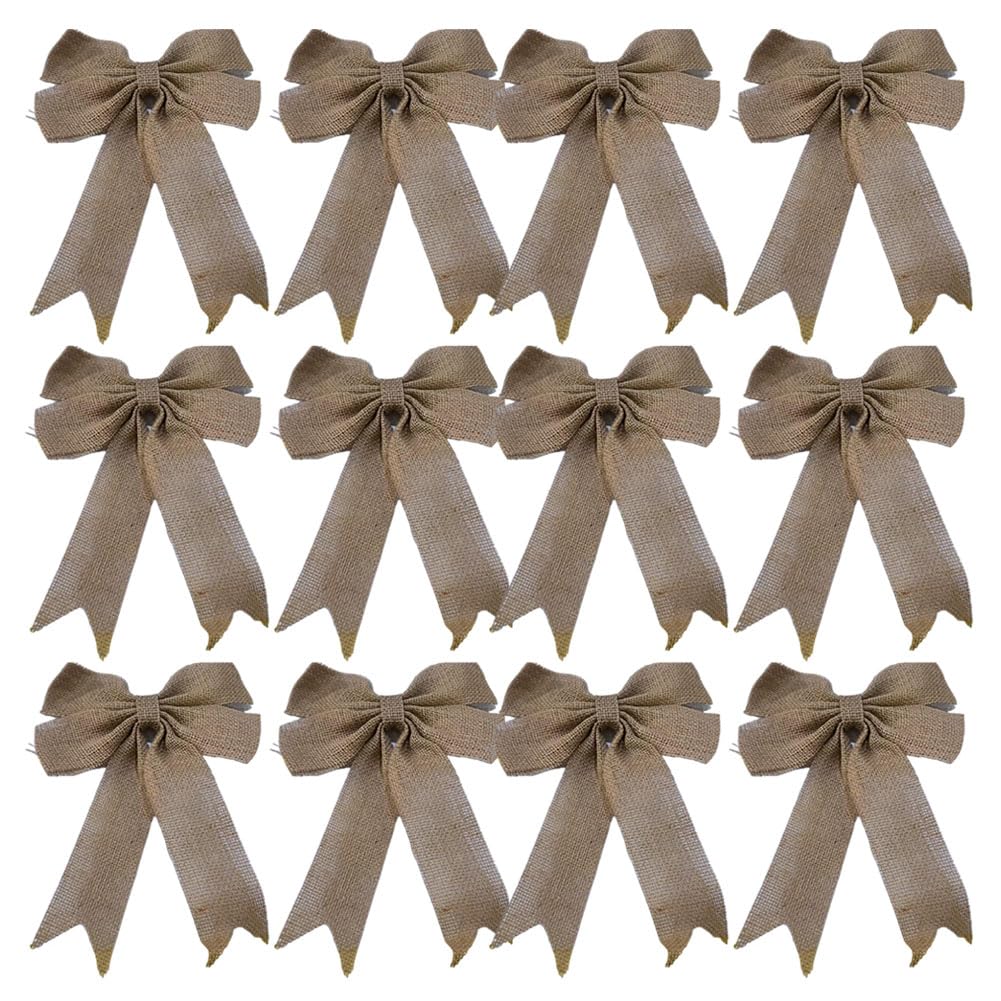 Lazos decorativos de 12 unidades, 21 x 25 cm, lazos de yute, grandes lazos de regalo, lazos de Navidad, lazos decorativos de lino, para casa, fiesta, boda, silla, decoración