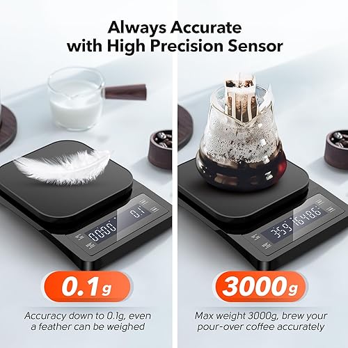 Miniatura 3 de Báscula digital de café con temporizador, báscula de café expreso para verter sobre goteo, escala de alta precisión de 0.00 oz con sensor táctil,