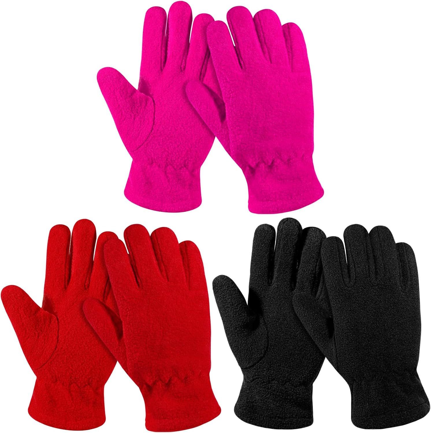 ONESING 3 Pairs Fleece Winter Gloves Toddler Warm Gloves for Boys Girls Snow Outdoors Cold Weather Mixcolor R
