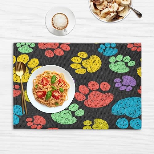 Miniatura 6 de Lovely Paw Prints Style Placemats Set of 4 Table Mats Washable Placemat Waterproof Place Mats for Party Home Dining Table Decor 18x12 in