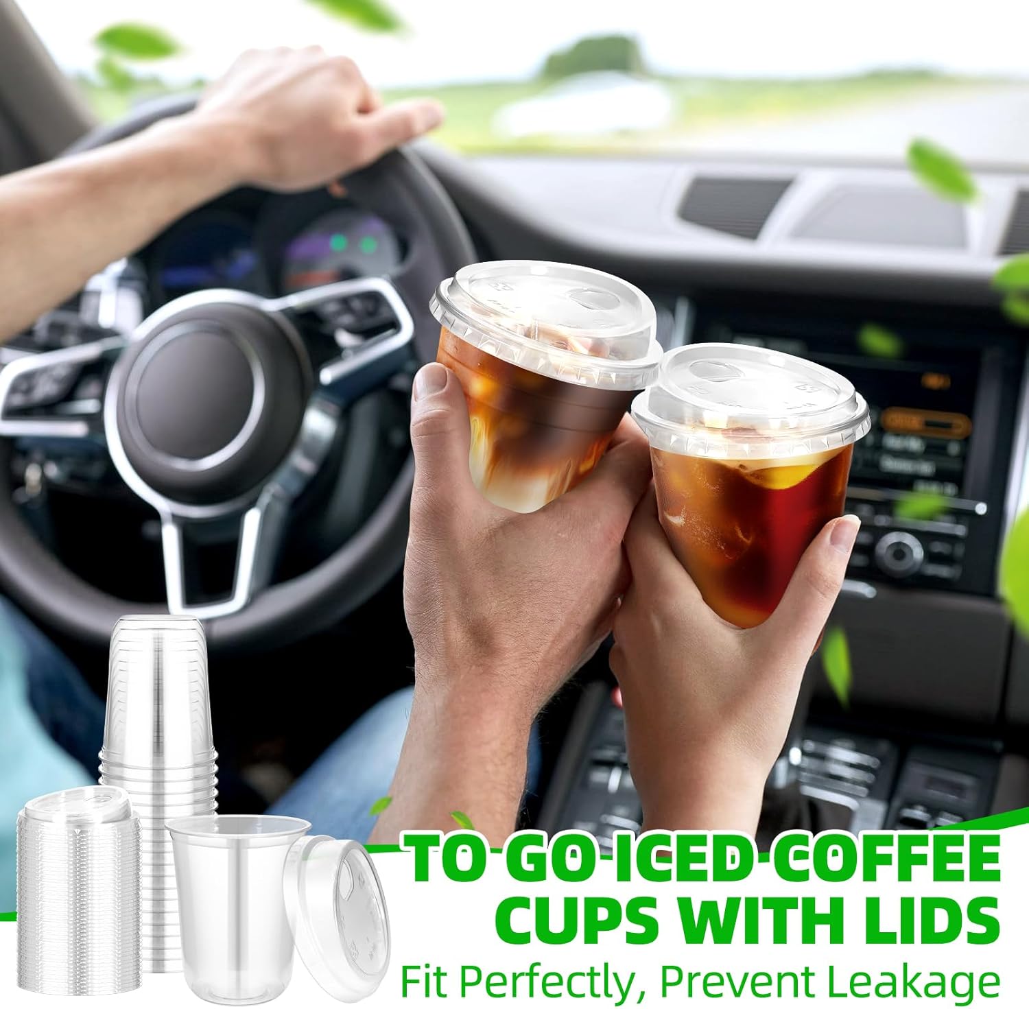 50 Pcs Plastic Coffee Cups with Sip Lids, Disposable Plastic PET Crystal Cups with Strawless Lid for Iced Coffee, Smoothie, Cold Beverage, Party Catering Supplies, Drink Shop (Clear, 14 oz)