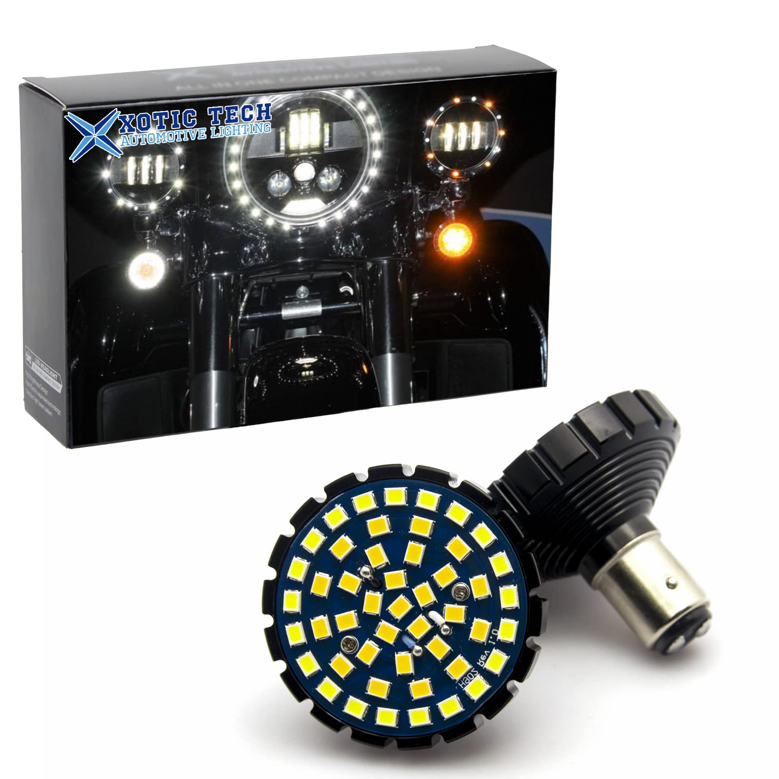 Xotic Tech Bright 1157 BAY15D Error Free LED Switchback Front Driving Turn Signal Bulbs Blinker Lamp Bullet Light Compatible with Motorcycle Harley Davidson, Amber/White Dual Color