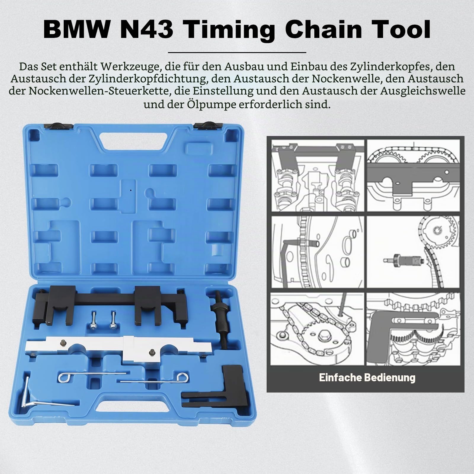 FreeTec Nockenwellenversteller Nockenwelle Steuerkette Wechsel Motor Werkzeug Arretierwerkzeug Satz für BMW N43 116i 118i 316i 318i 320i 520i B16/20