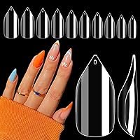 Vista 14 de Quaferen 500 puntas de uñas transparentes de gel suave de media cubierta, uñas postizas medianas con forma de almendra, puntas curvas para uñas
