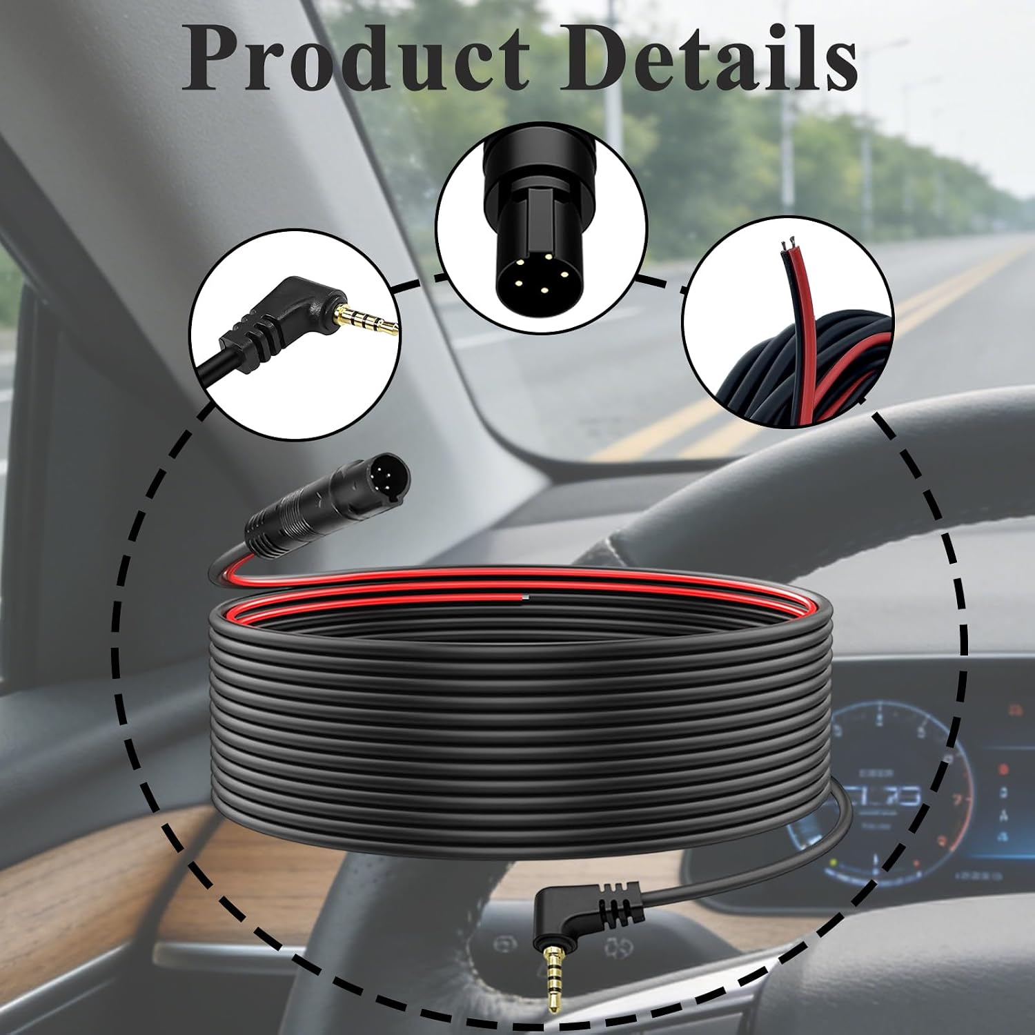 MAYWILLA 5 Pin Dash Cam Backup Camera Cable,5 Pin Male to 2.5mm Male Plug Mirror Rear View Car Backup Camera Reverse Extension Cord with Trigger Wire for Trucks,RV,Bus, Car Pickup, SUV (33FT)