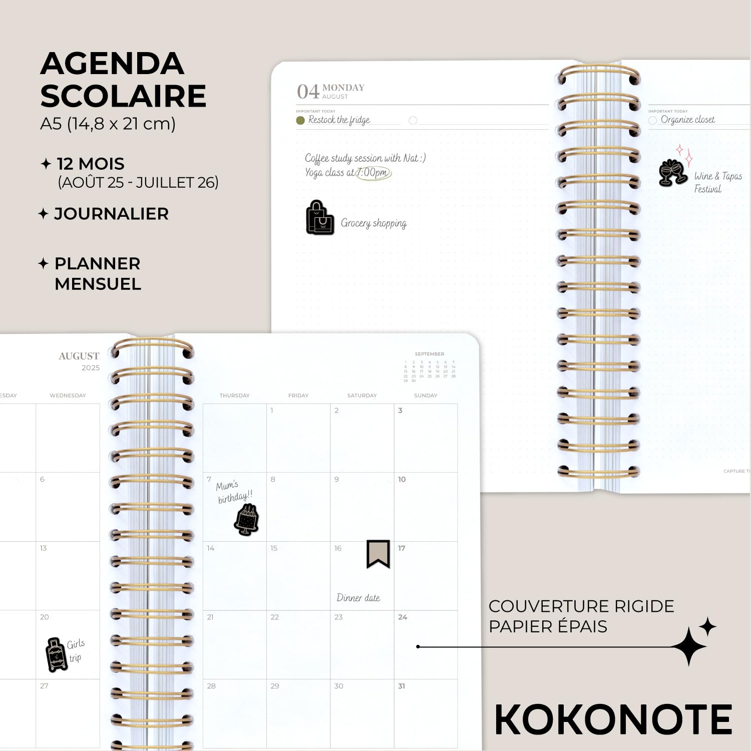 Kokonote - Agenda Scolaire 2025-2026 Van Gogh | Agenda KOKONOTE, Weekly