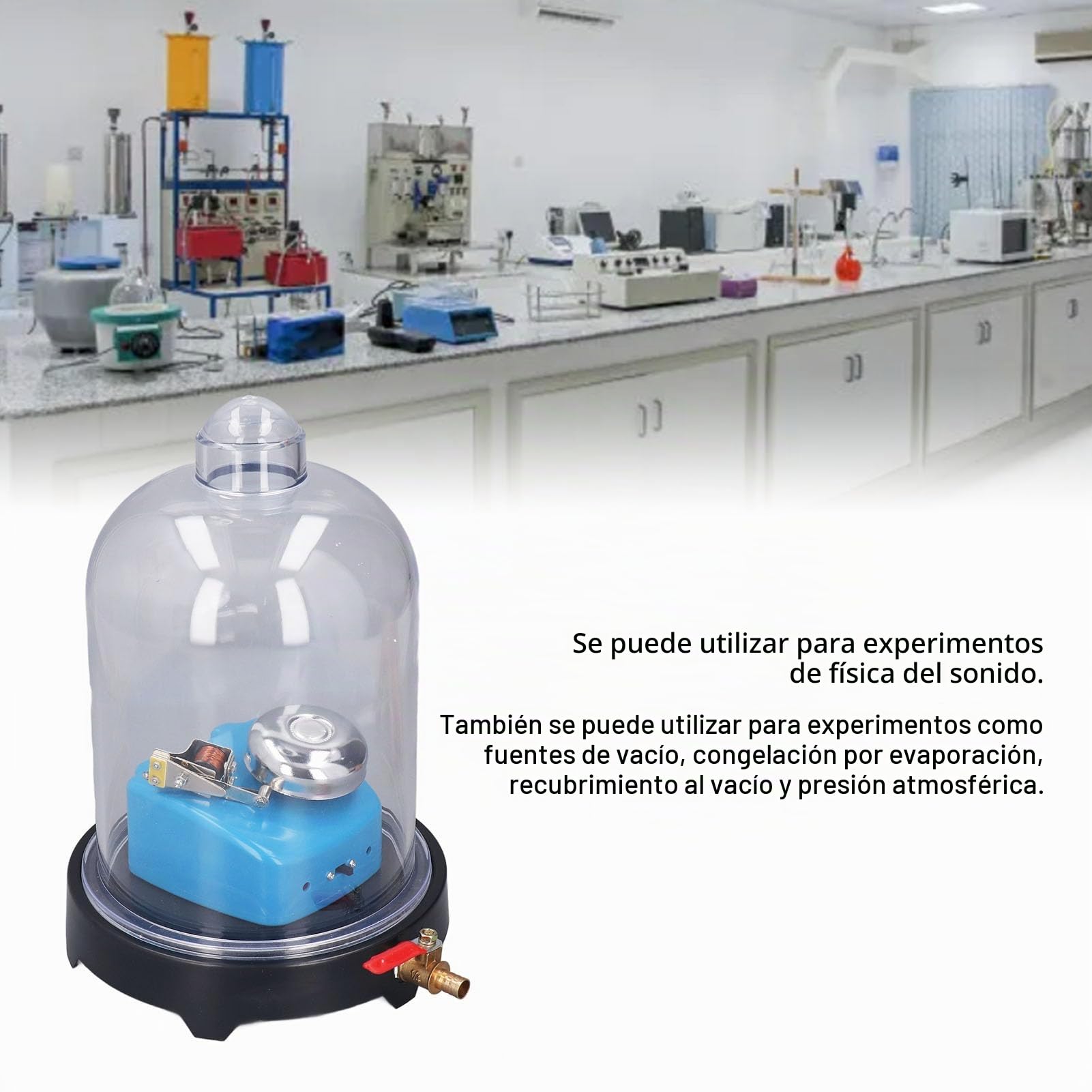 Frasco de Campana de Vacío con Base, Cámara de Vacío con Bomba, Frasco de Plástico de Laboratorio Física del Sonido Herramienta Experimental Científica para Experimento