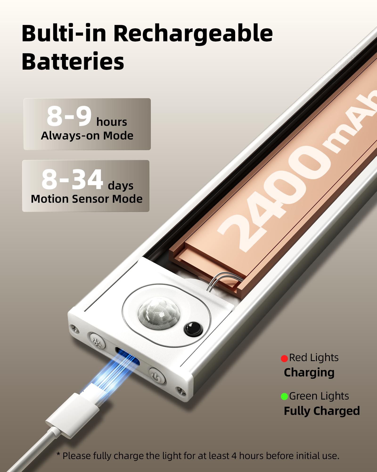 Unterschrankbeleuchtung, kabellos, LED, wiederaufladbar, Bewegungsmelder, batteriebetrieben, 3 Farbtemperaturen und dimmbare Schrankleuchten mit Fernbedienung, Unterbauleuchten für Küche