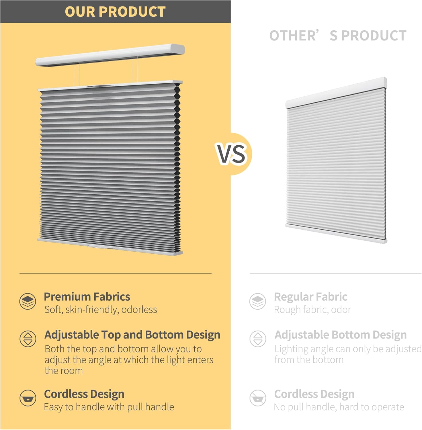 Top Down Bottom Up Cellular Shades, Cordless Blackout TDBU Honeycomb Blinds with Thermal Insulated, Noise Reduction, Room Darkening Cellular Blinds for Home, Office Indoor Window, Grey, Custom Size