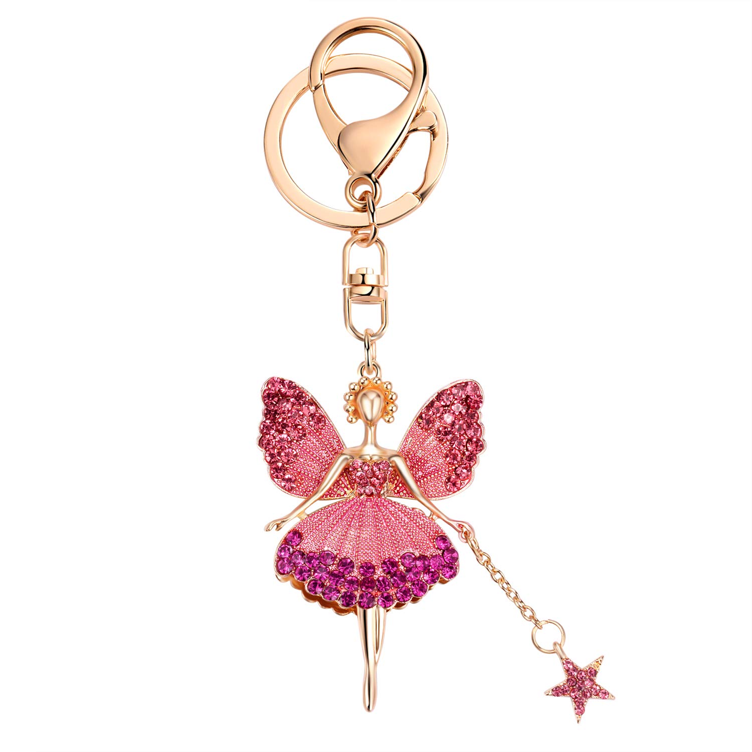 SWJEWELButterfly Wing Fairy Keychain Rhinestone Dancing Ballet Car Key Ring for Women Backpack Charm