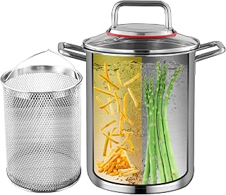 Vegetable Asparagus Pot 3.5L/5.5L Stainless Steel Steamer Cooker with Removable Basket and Lid - Pasta Pot Oil Deep Fry Pan For French Fries, Chicken - Suitable for Induction Cooking (3.5L)