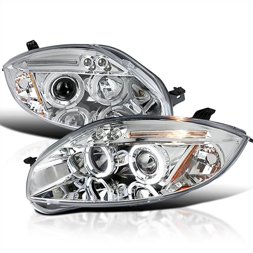 Spec-D Tuning LED Chrome Housing Clear Lens Projector Headlights Compatible with 2006-2008 Mitsubishi Eclipse, 2009-2012 Mitsubishi Eclipse, Left + Right Pair Headlamps Assembly
