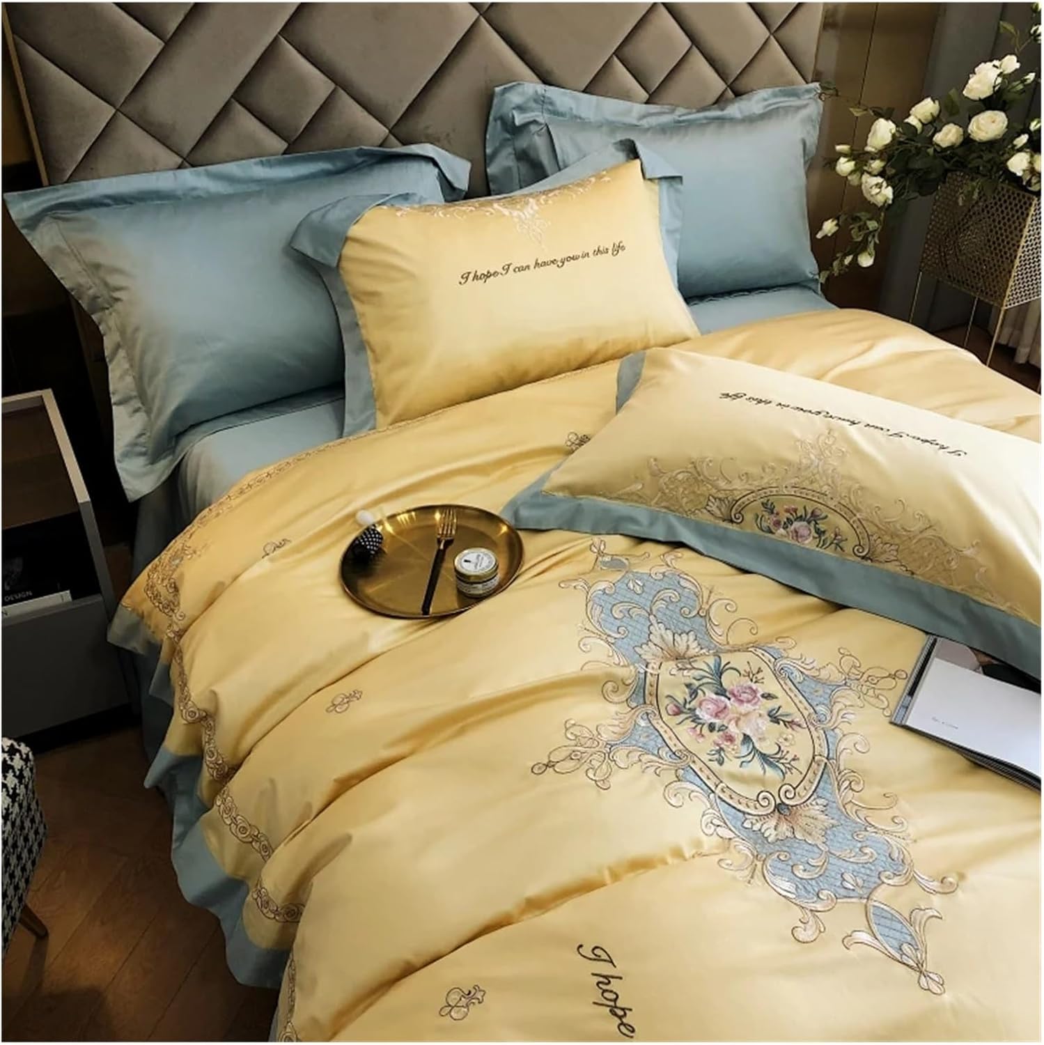 Egyptian Cotton Bedding Set Bedlinen Embroidery Duvet Cover Flat Sheet Pillowcase,Bed