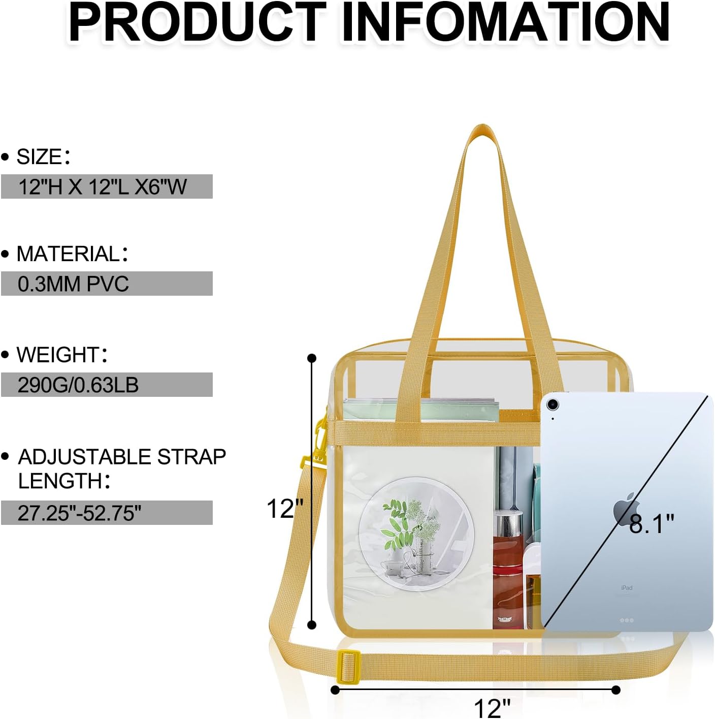 Clear Bag for Stadium Events Clear Tote Bag 12×6×12 for Concert,Sport,Festival - Image 2