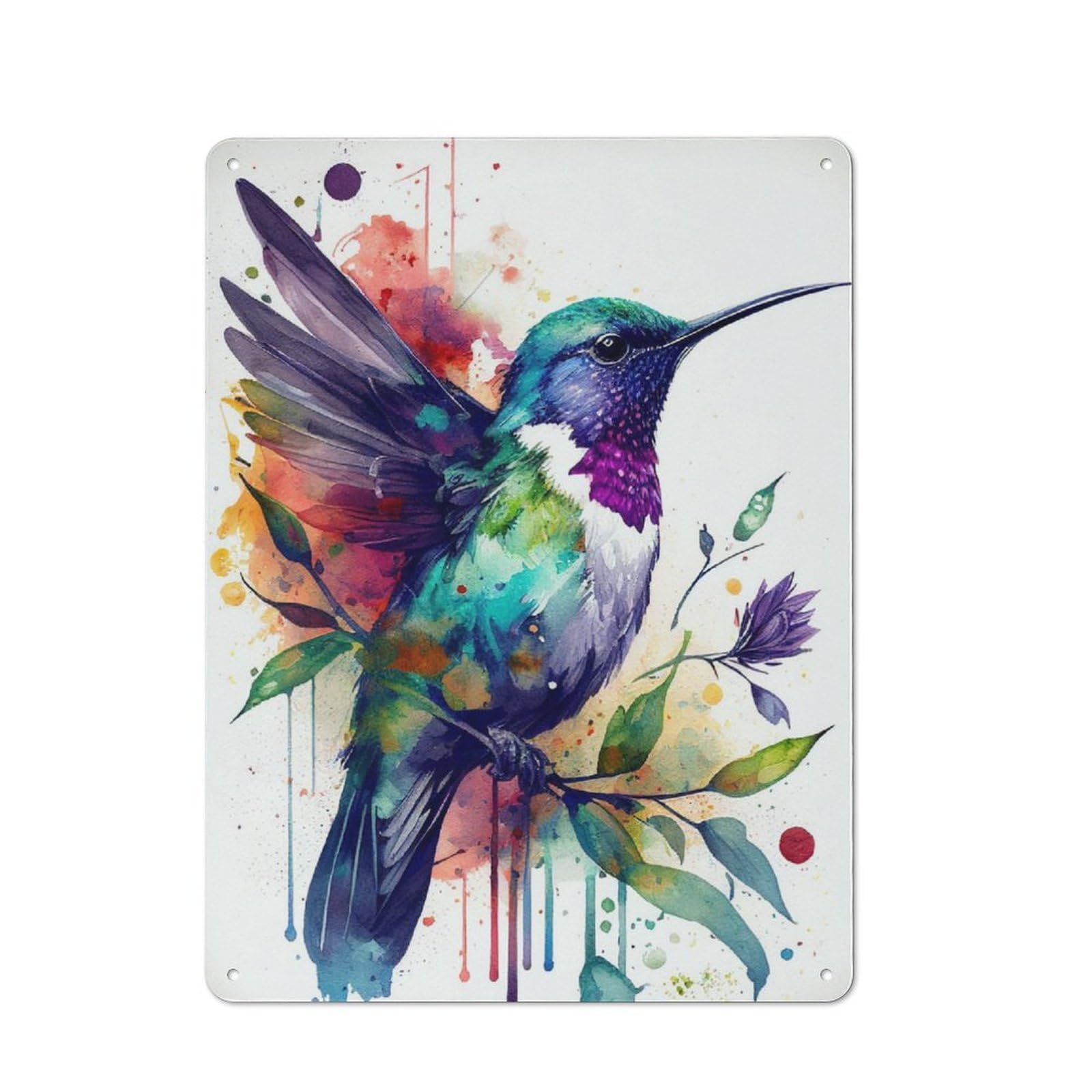 Junmoney Hummingbird Watercolor Bir Metal Sign 40X30cm With For Pub Or Café, Retro Decor, Suited To Café Interior Fans