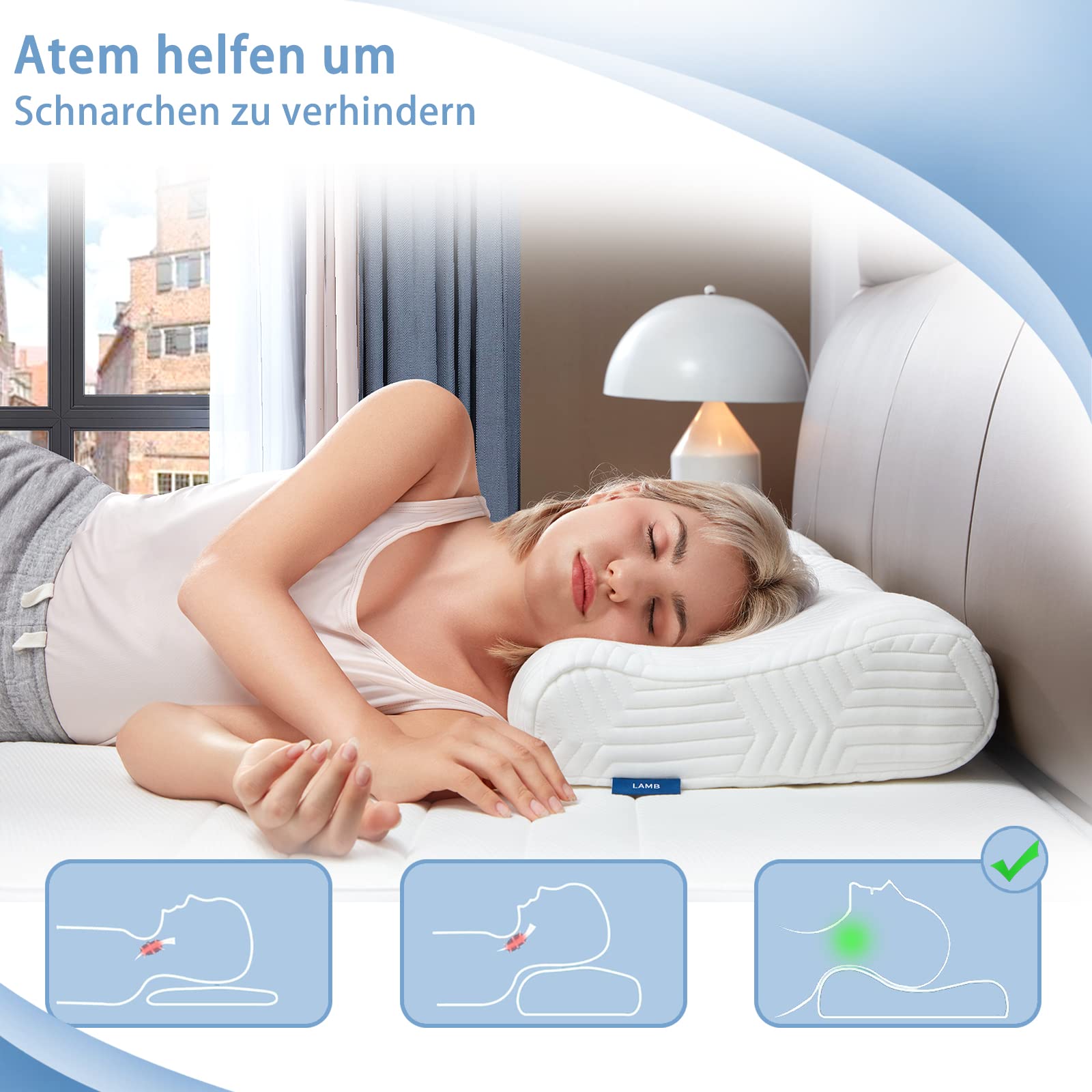 LAMB Memory Foam Kissen, Ergonomisches Kopfkissen Antischnarchkissen mit Bezug