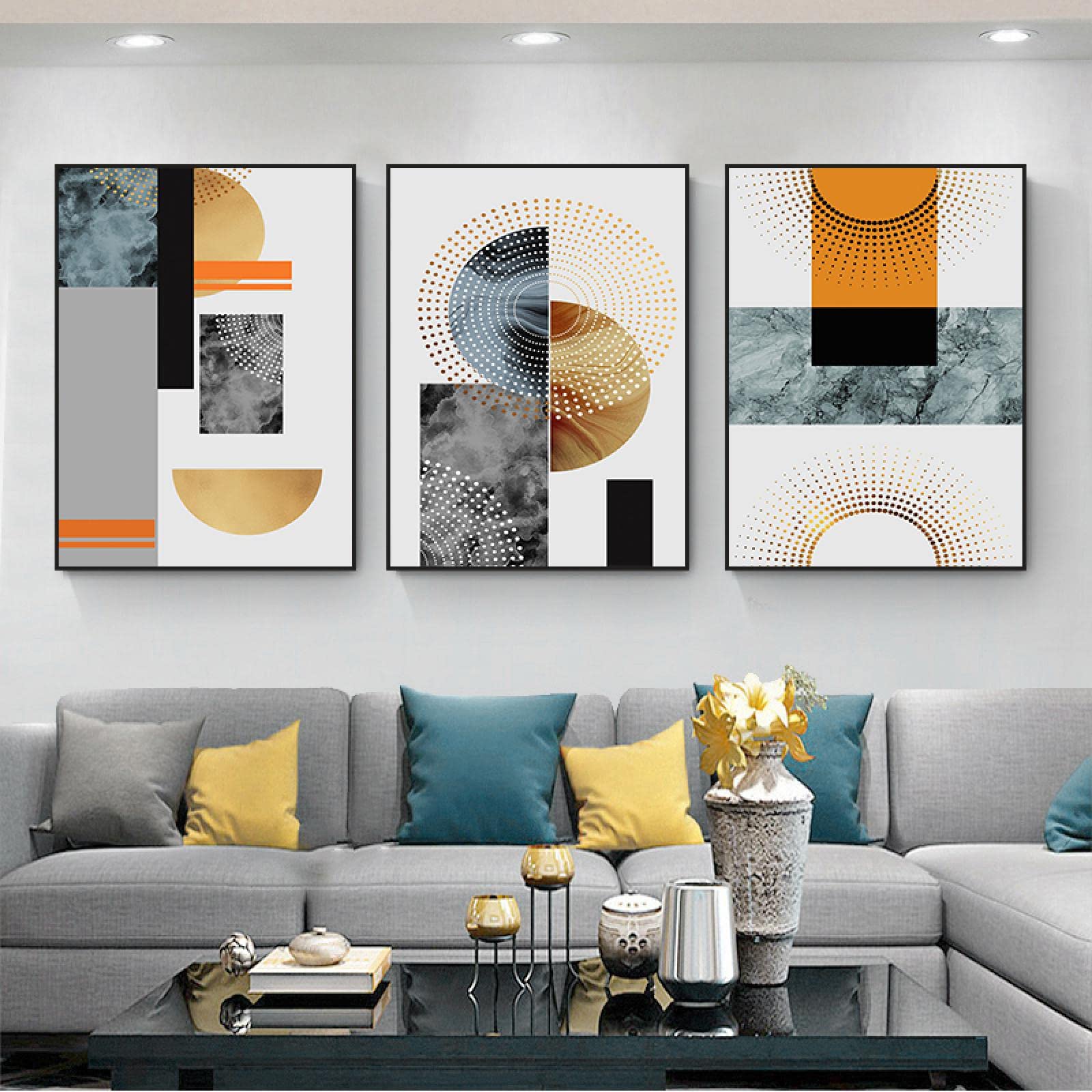 Pintura en lienzo de textura de mármol y geometría abstracta imágenes murales de lujo 40x60cm 8