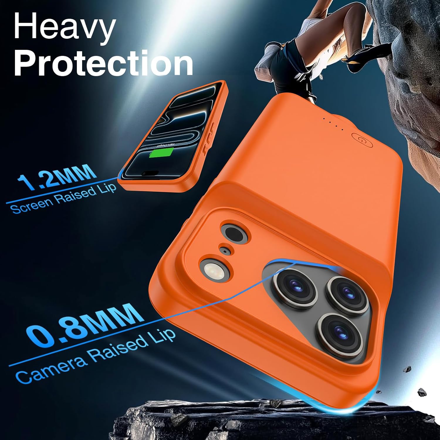 GIN FOXI Battery Case for iPhone 17 Pro, Rechargeable Charging Case Charger 8500mAh Ultra-Slim Lightweight Powerful Battery Pack 15W Fast Anti-Fall TPU Juice Box for 17 Pro (6.3") Orange