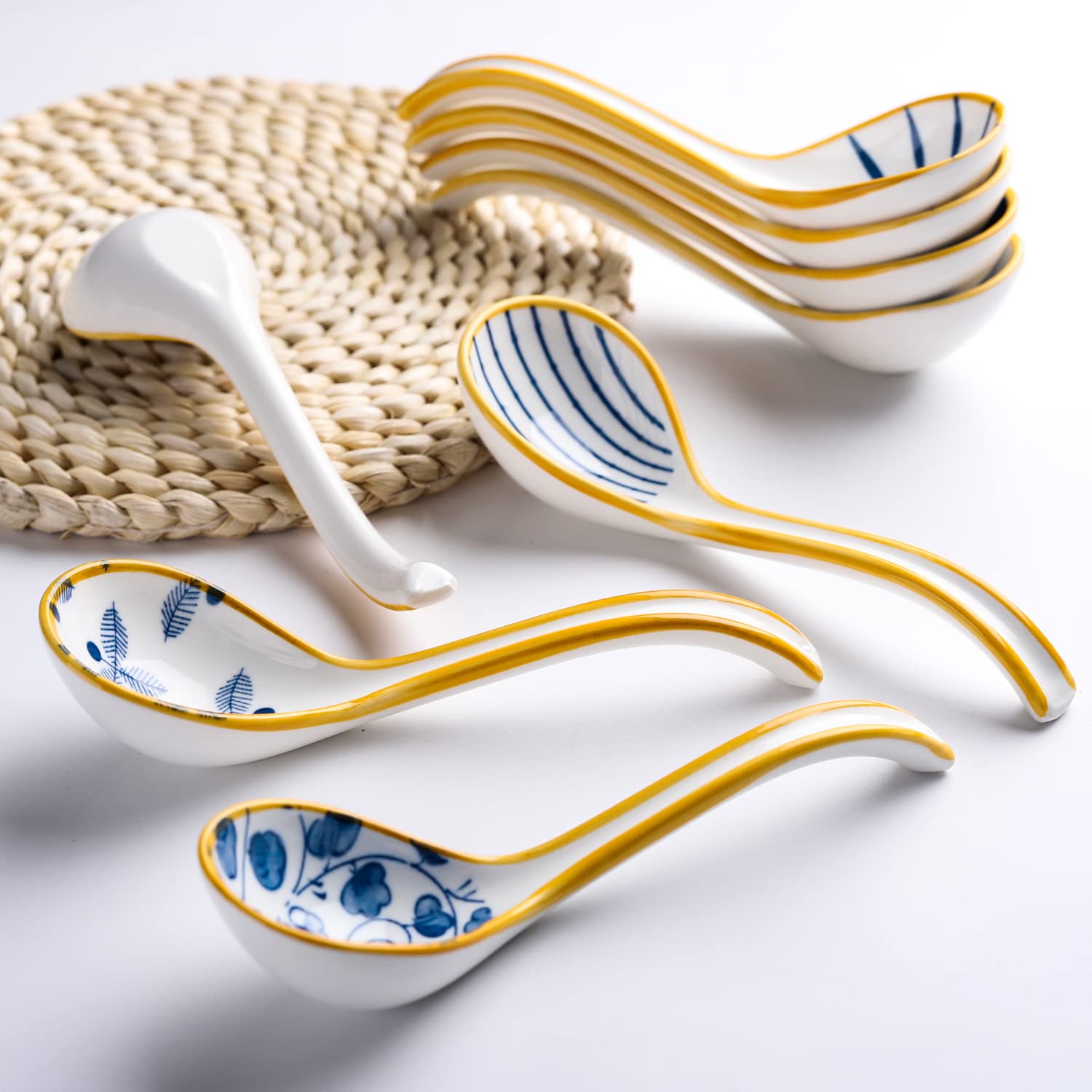 Suppenlöffel Keramik Große Asiatische Suppenlöffel 8er Set Ramen Löffel Koreanischer Stil Langgriff Löffel für Pho Nudeln Knödel Miso Dessert Müsli (Stil 1)