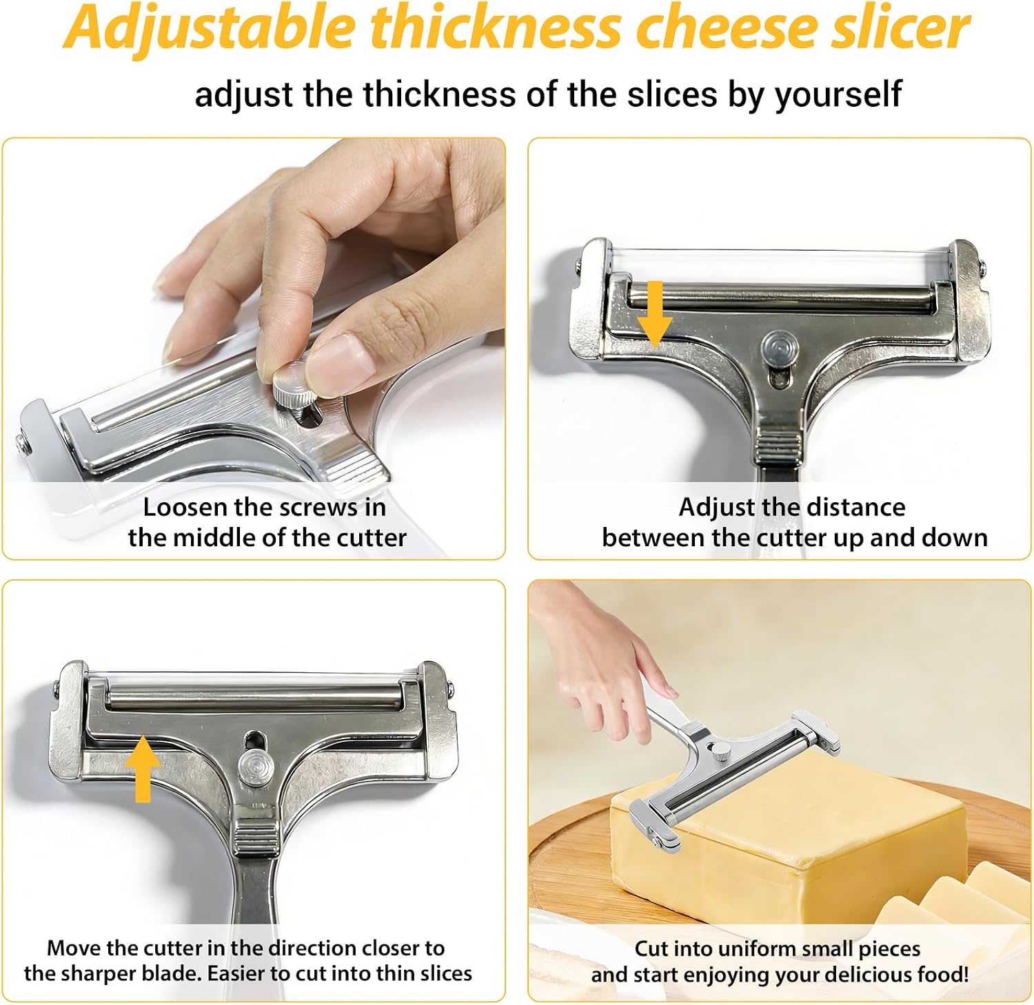 Handheld Wire Cheese Slicer, Adjustable Thickness Stainless Steel Cheese Cutter for Mozzarella Block Cheese