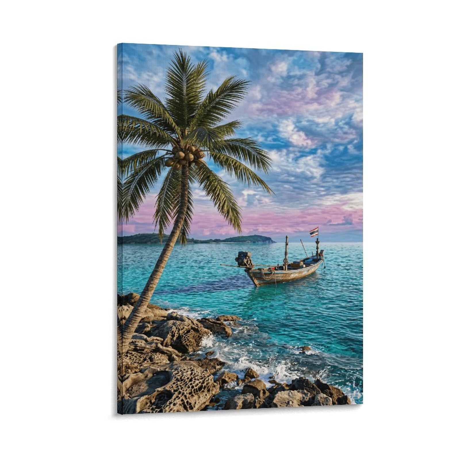 XPASHIQWC Coconut Tree Coast Wall Decor Poster Canvas Prints Picture Modern Wall Art Picture Wall Hanging for Home Decorations 20x30inch(50x75cm)