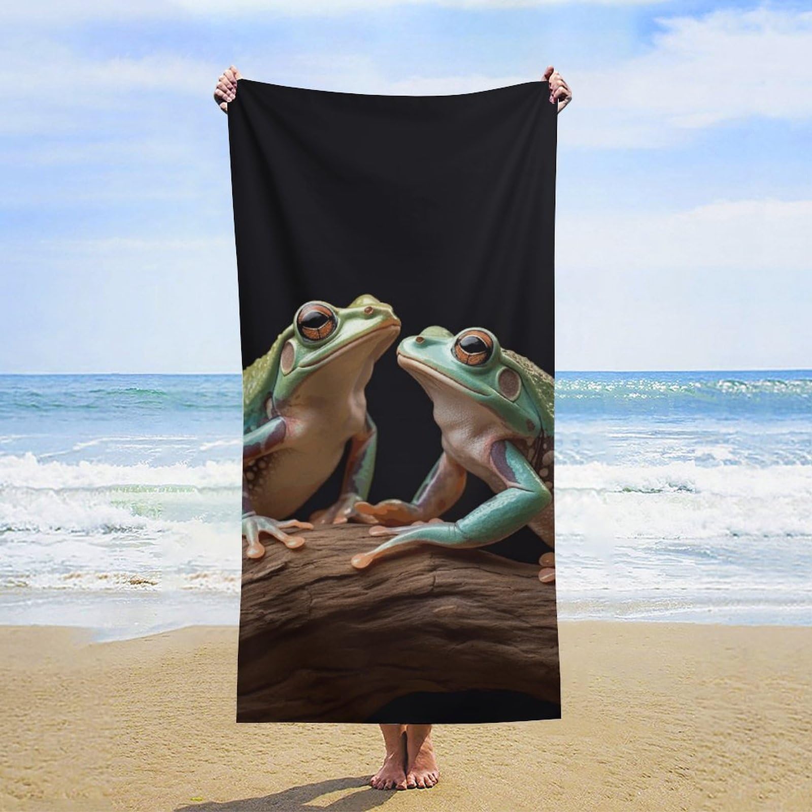 NTVOWPZO Two Frogs Beach Towel Oversized Microfiber Bath Towels Lightweight Sand Proof Beach Towels Absorbent Pool Towels for Swimming Yoga Bathroom Towel 31.5" X 63"