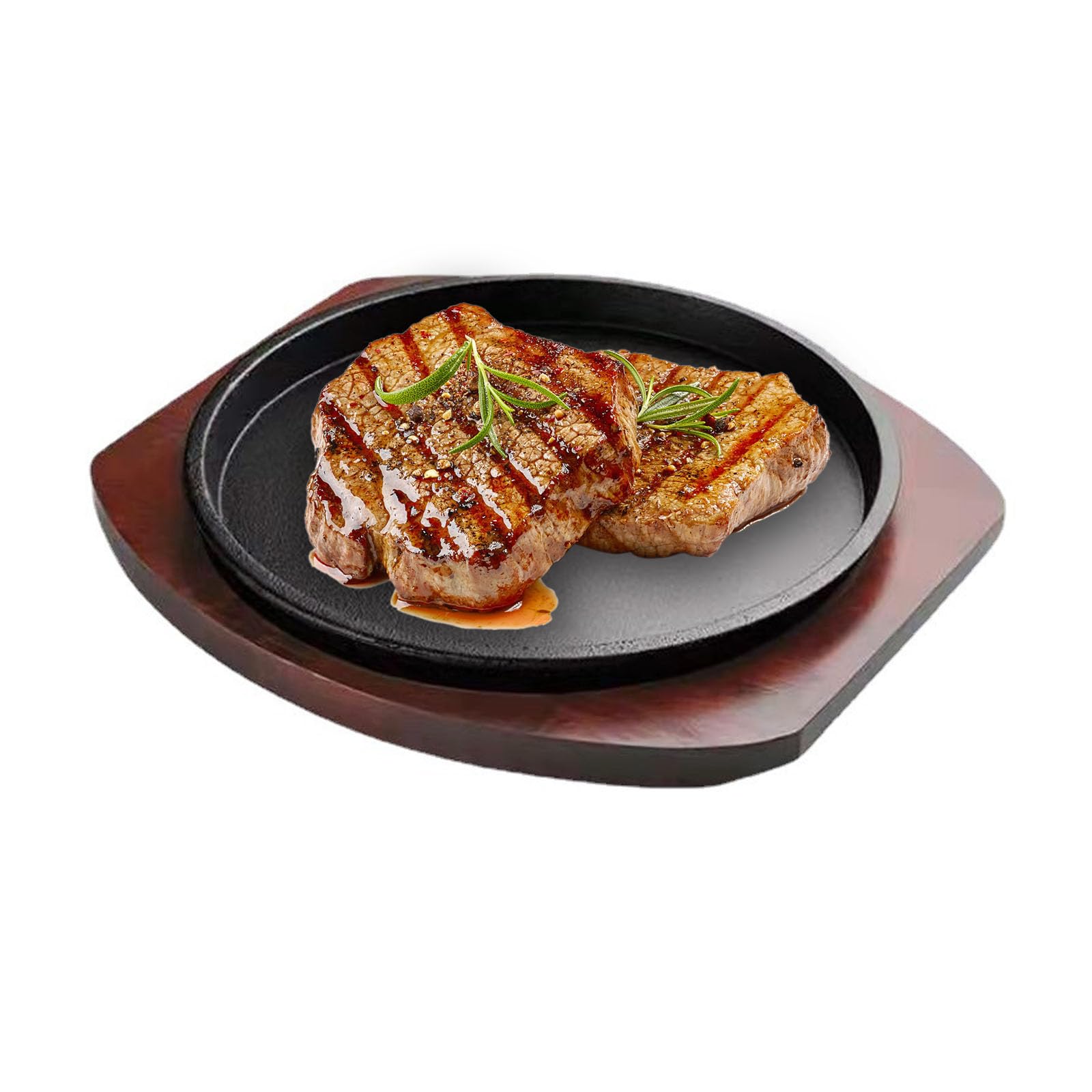 鉄板焼ステーキプレート12個 ステーキ皿 21cm スタッキング 木製プレート付き 鋳鉄 IH対応 2