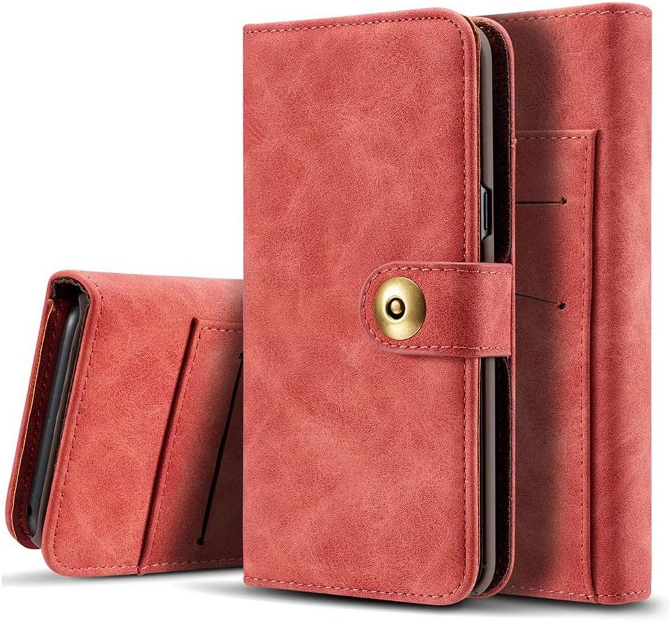 Galaxy S8 Plus Leather Wallets Case Flip Detachable Magnetic Hard Cover Folio Purse for Samsung Phone (Red)