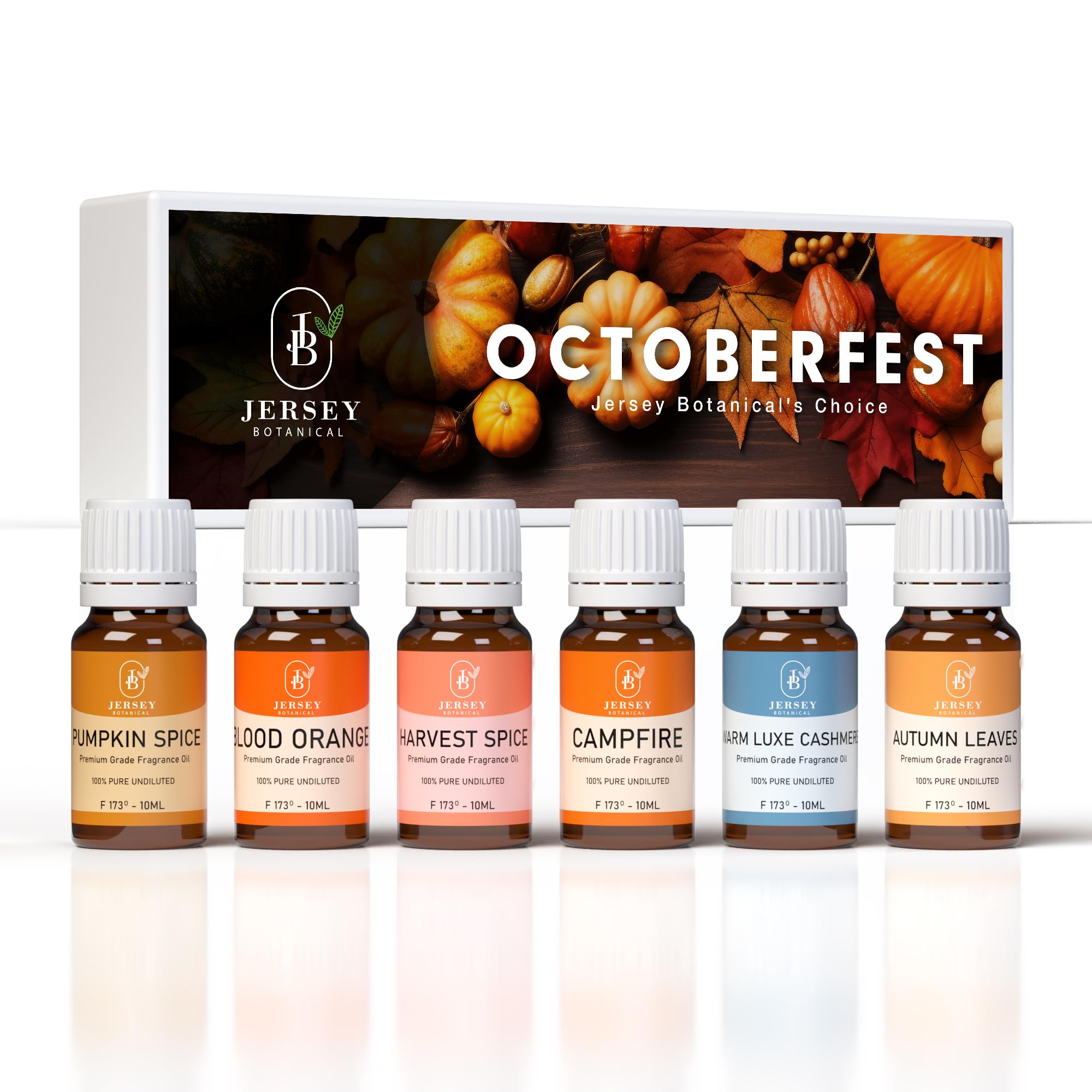 October Fall Gift Set 6x10ml Fragrance Oils for Candle, Soap, Slime, Essential Oil Diffusers -Pumpkin Spice, Blood Orange, Harvest Spice, Campire,