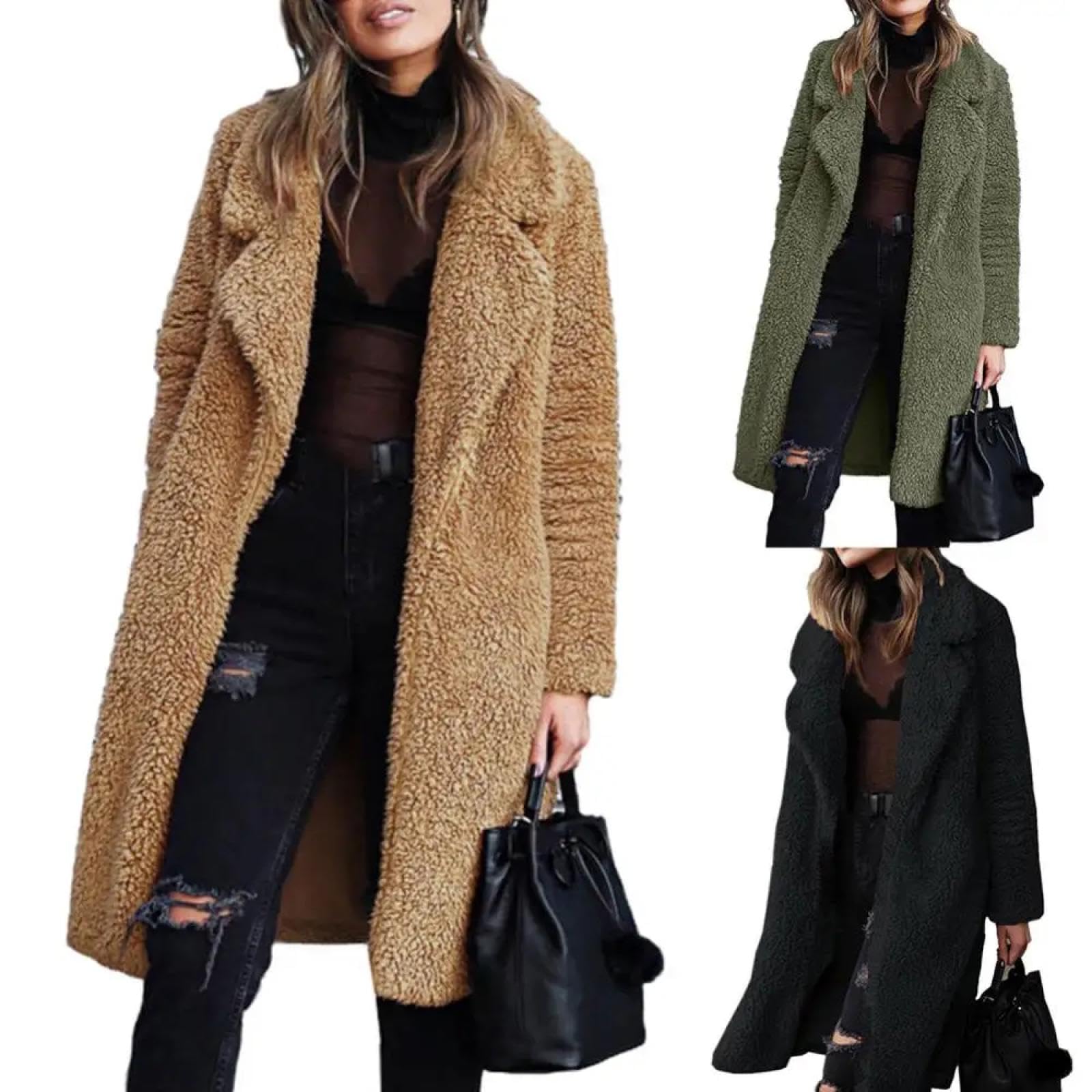 Cárdigan Manga Larga Suéter Abrigo Cálido De Manga Larga De Color Sólido con Solapa De Felpa Gruesa para Mujer Abrigo Largo De Terciopelo Ropa De Moda para Mujer