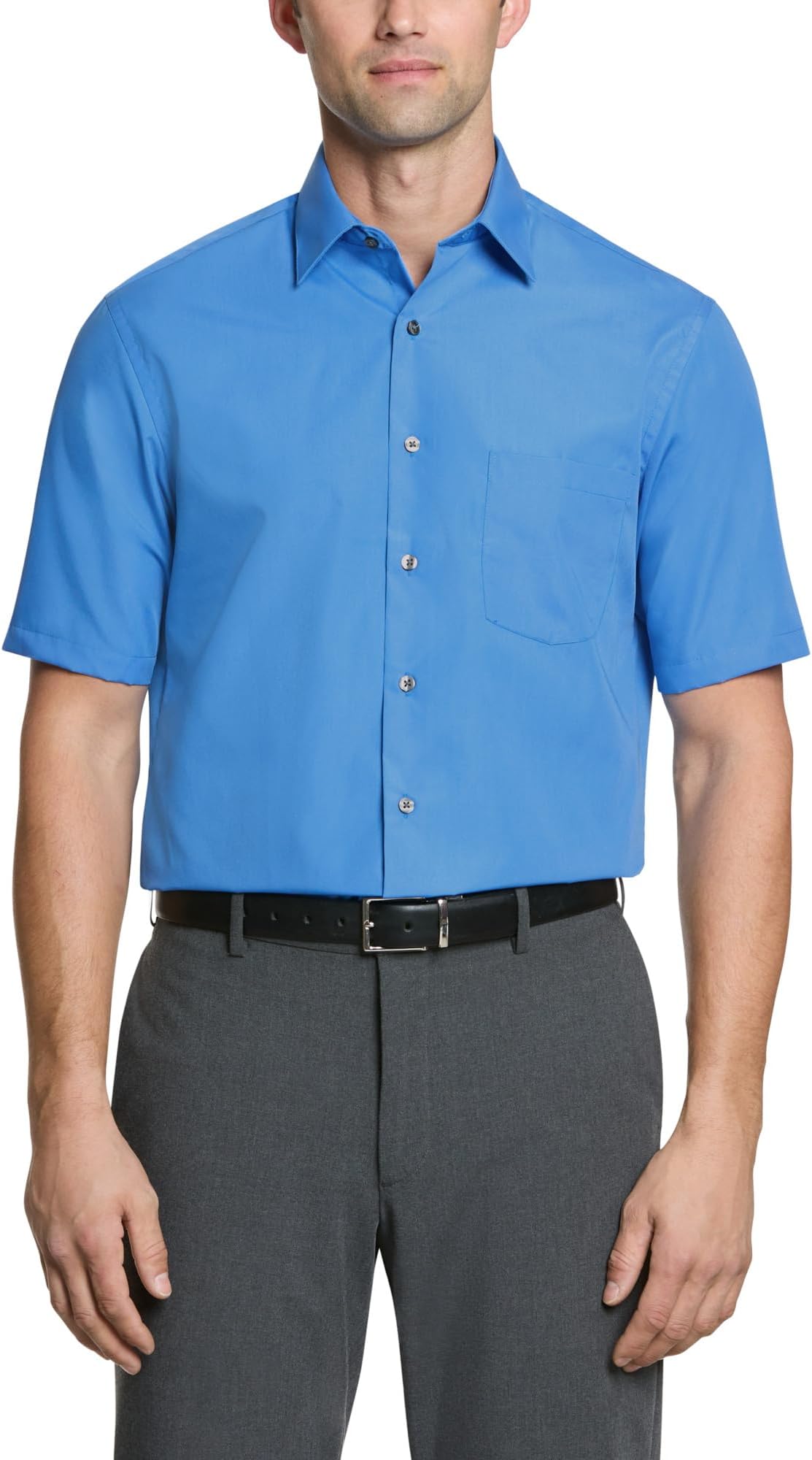 mens Short Sleeve Poplin Solid Point Collar Dress Shirt Dress Shirt (pack of 1)