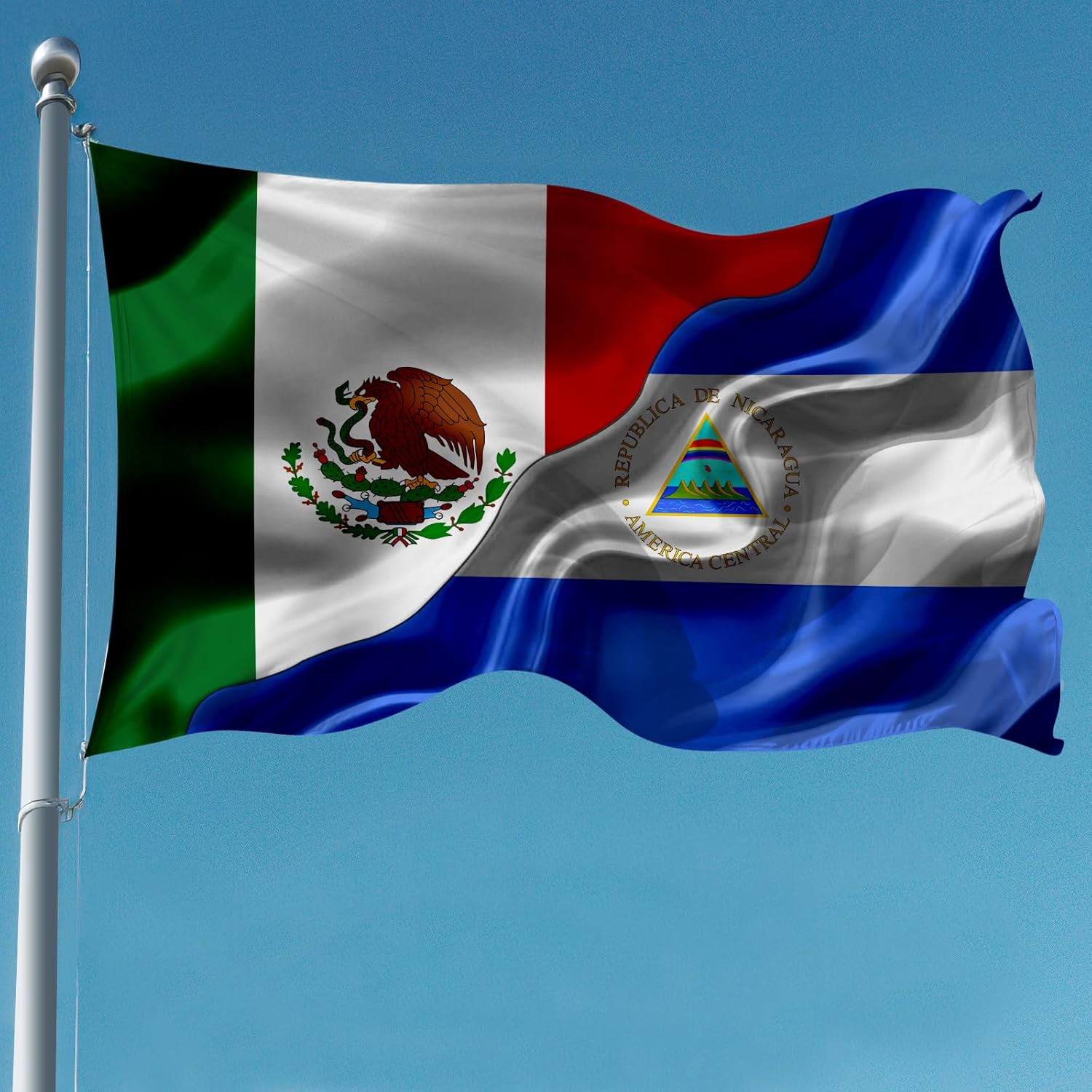 Mexican Mexico And Nicaraguan Nicaragua Flag 3x5 Ft Double-Sided Printed Indoor/Outdoor Flag Polyester Fabric Decorative Banner With 2 Brass Grommets 3x5 Foot National Flags For Outside