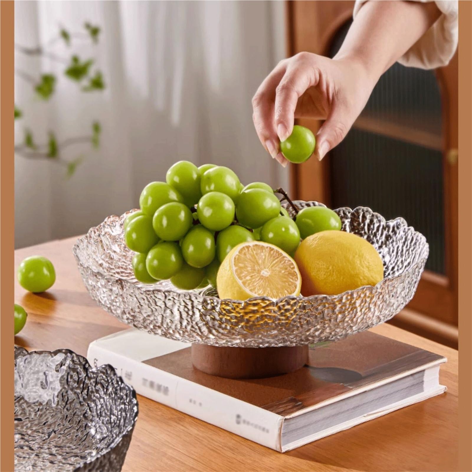 Stojak na ciasto Ozdoby do salonu z litego drewna, wykwintne stojaki na ciasta, eleganckie szklane tace przekąski, ozdoby stolik kawowy Stojak na ciasto(Clear,Duży)