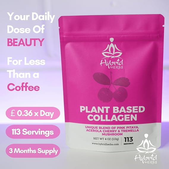 Plant Based Collagen Powder 113g - Vegan Collagen Boosting Supplement with Tremella Mushroom, Pink Pitaya & Acerola Cherry | for Skin, Hair & Joints | Natural Vitamin C | 113 Servings