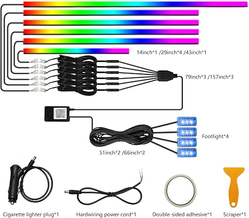 Miniatura 5 de WEBUPAR Dreamcolor - Luces interiores de automóvil, tira de luces LED 10 en 1 para automóvil con control de aplicación y 213 modos de color,