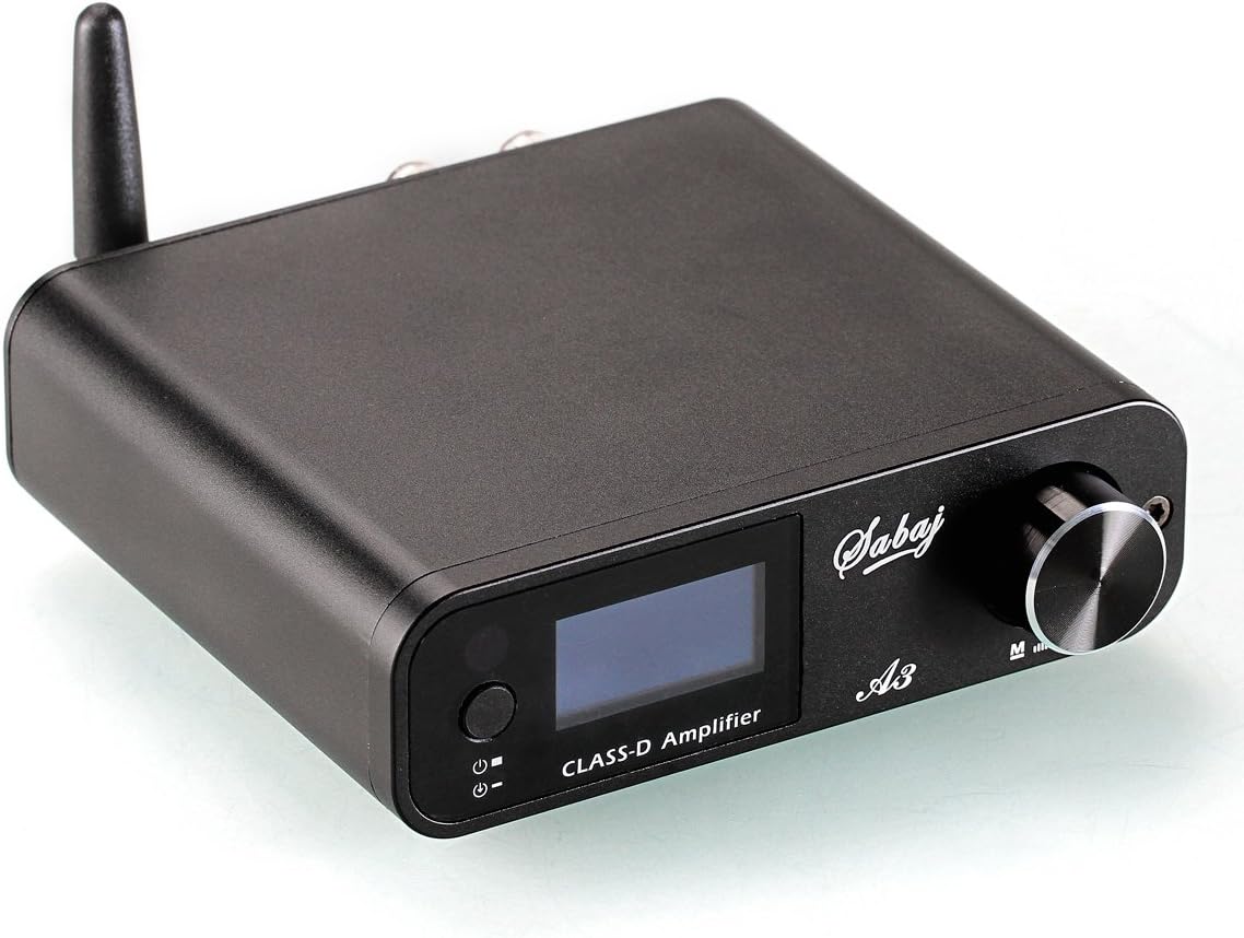 SABAJ A3 Home Audio Amplifier, 80Wx2, OLED Display, Bluetooth 4.2, USB/DSP/Optical Input, 192 kHz, Remote Control, Black (A3-Black)