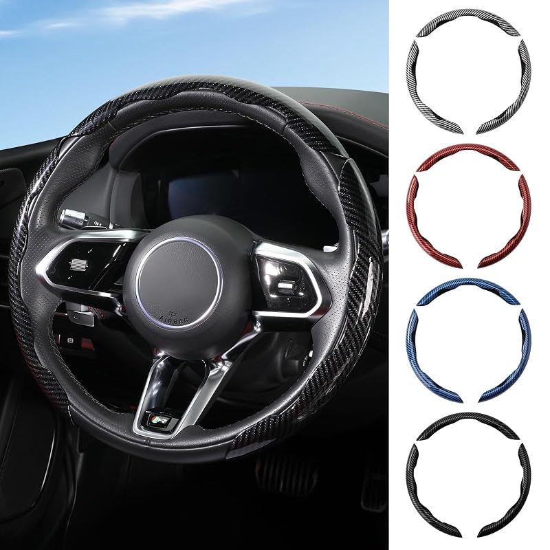 Capa para Volante com Visual de Fibra de Carbono YLOODJK, Encaixe por Clipes, para Volantes de 35,6–40,6 cm, 3 peças