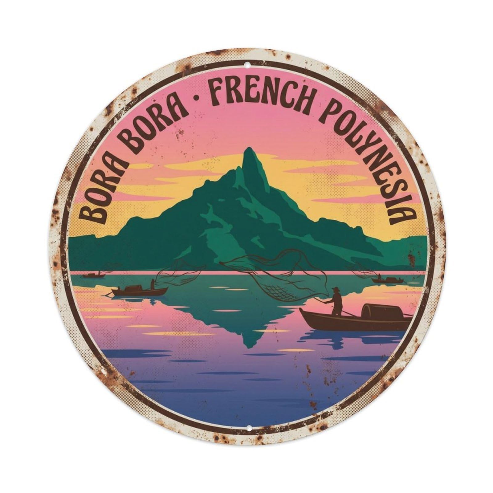 Olyhtr 8X8inch Classic Style Fishing Borabora Otemanu Lagoon Dawn Retro Reef Metal Tin Sign