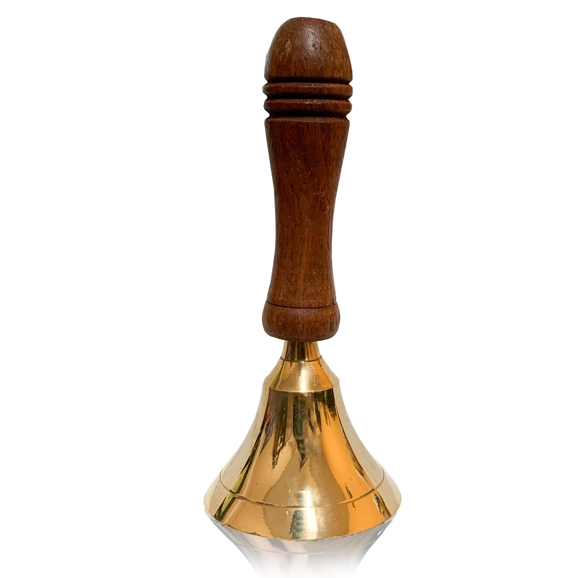 New Solid Brass 5" School Bell, Wooden Handle Hand Bell Multipurpose Call Service Bells (Single)