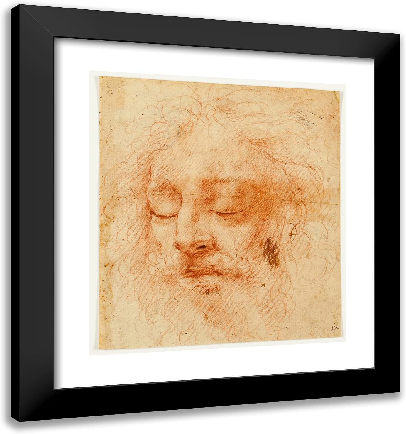 ArtDirect Correggio 20x22 Black Modern Framed and Double Matted Art Print Titled Head of a Sleeping Man
