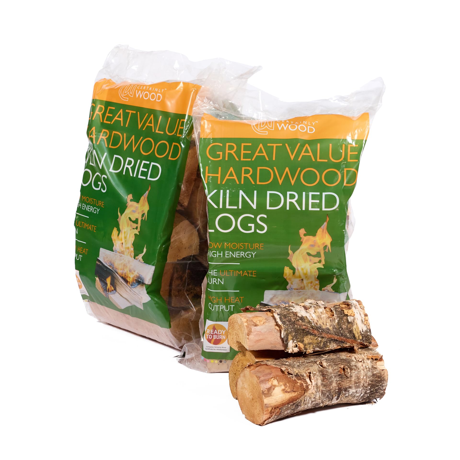 Certainly Wood Brown Kiln Dried Hardwood Logs, 25Cm Length, 10Kg Bags, Ready To Burn For Stoves And Fireplaces (2 Bags)
