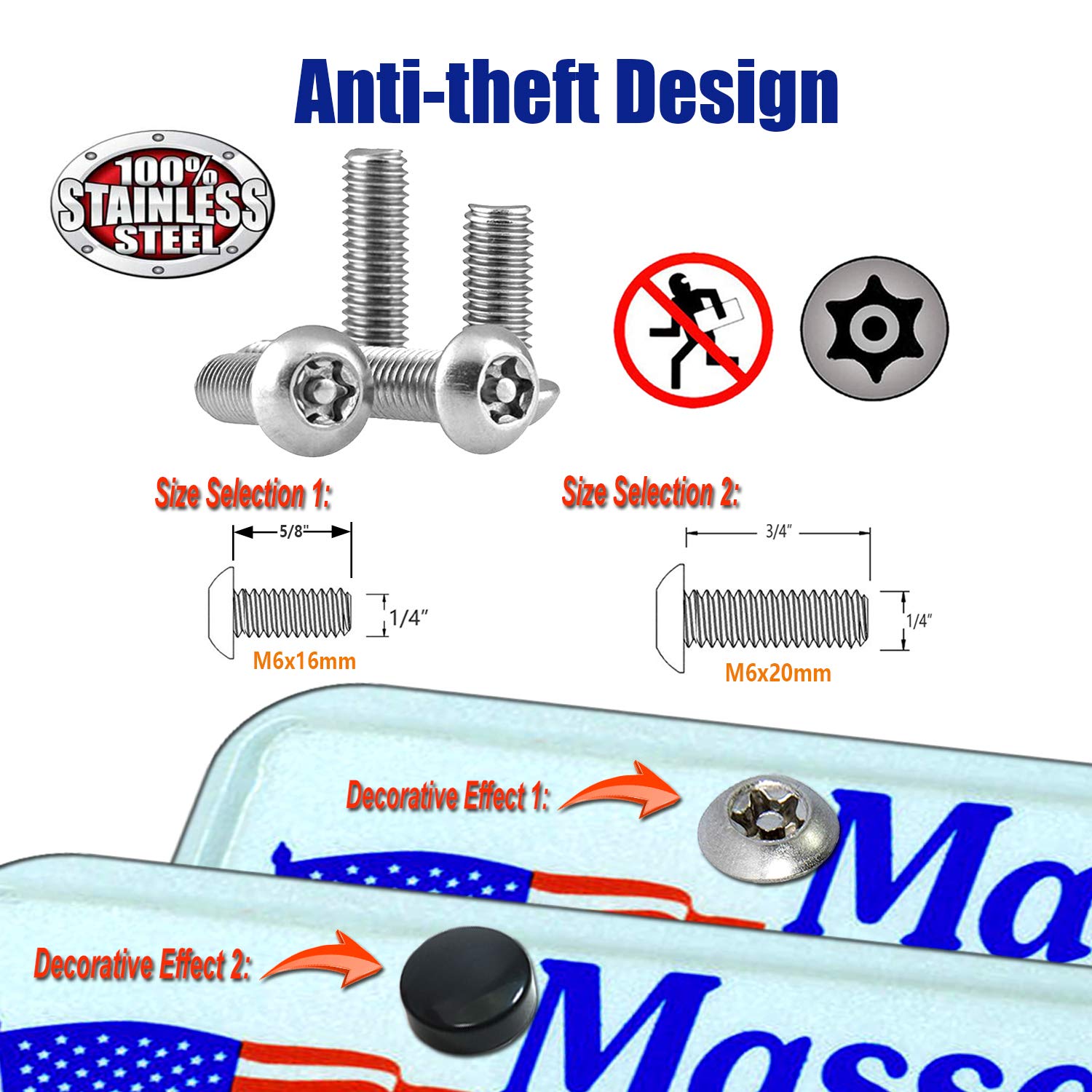 Chrome Anti-Theft License Plate Screws With Snake Caps – Fit Mazda Models