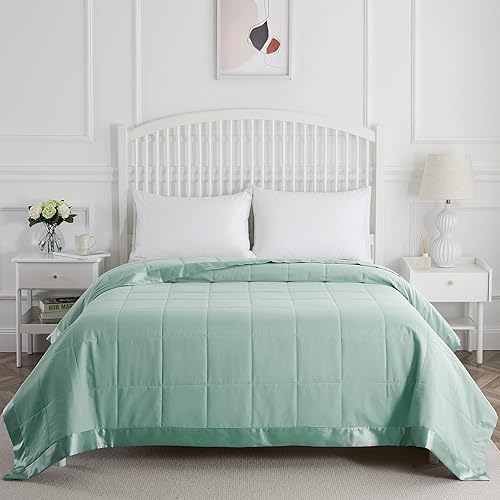 Manta Queen con ribete satinado, manta de cama para todas las estaciones  Invierno verano cómodo suave (verde, matrimonialqueen) disponible en Yaxa Peru