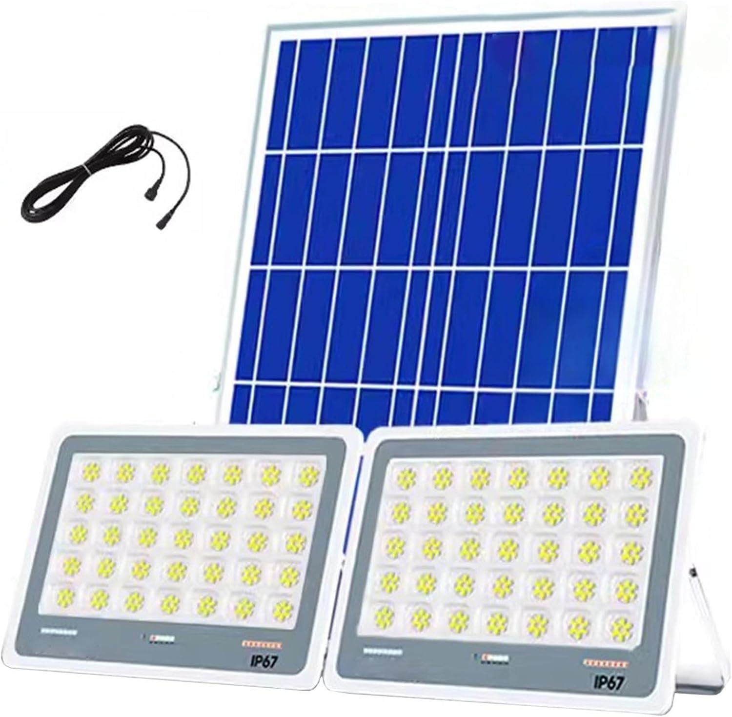 2000W Solar Street Light Dual Lamps, Dusk to Dawn Outdoor Solar Lights with Remote Control Timer, 16.4ft Cables, IP67 Waterproof, Blue Color for Garden & Pathway Lighting