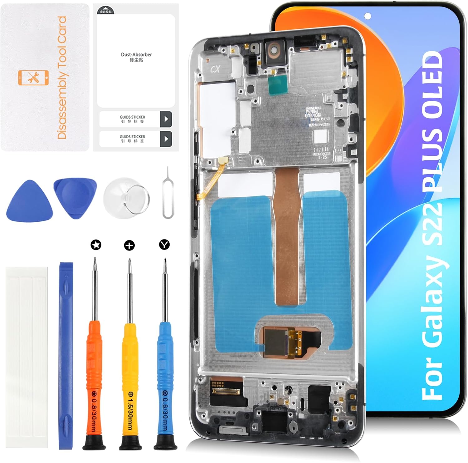 S22 Plus 5G OLED [6.55" Not OEM 6.6"] LCD Display +White Frame for Samsung Galaxy S22+ SM-S906U S906W S906B LCD Screen Display Replacement Touch Digitizer Assembly Kit